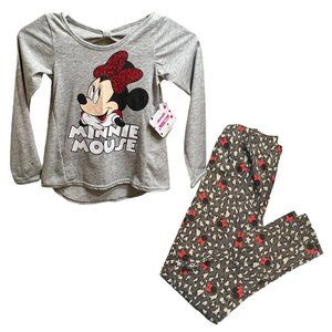 Girls Minnie Mouse pants shirt set grey 2 Piece Pants Shirt Bows 6X
